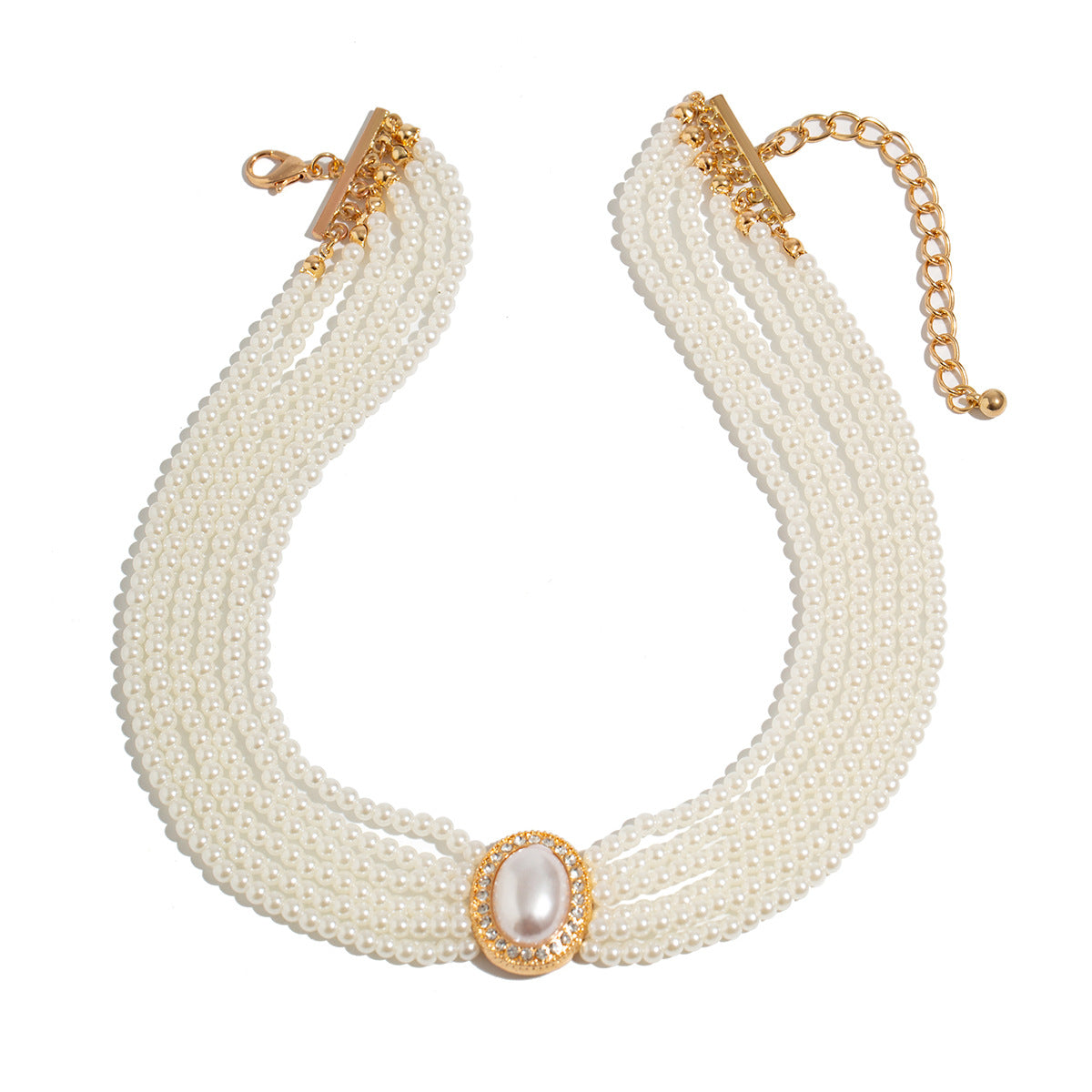 Collana girocollo vintage in stile francese con perle geometriche, ciondolo in lega e catena di perline per donna