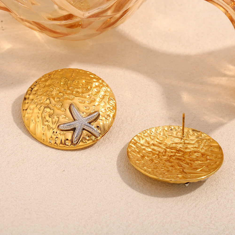 Orecchini Geometrici in Acciaio Inossidabile Placcati Oro 18K da Donna, a Scudo e a Stella, Orecchini a Perno alla Moda