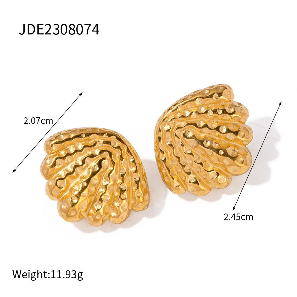 Trendy Natural Shell-Shaped Stainless Steel and Titanium Steel Plated Earrings