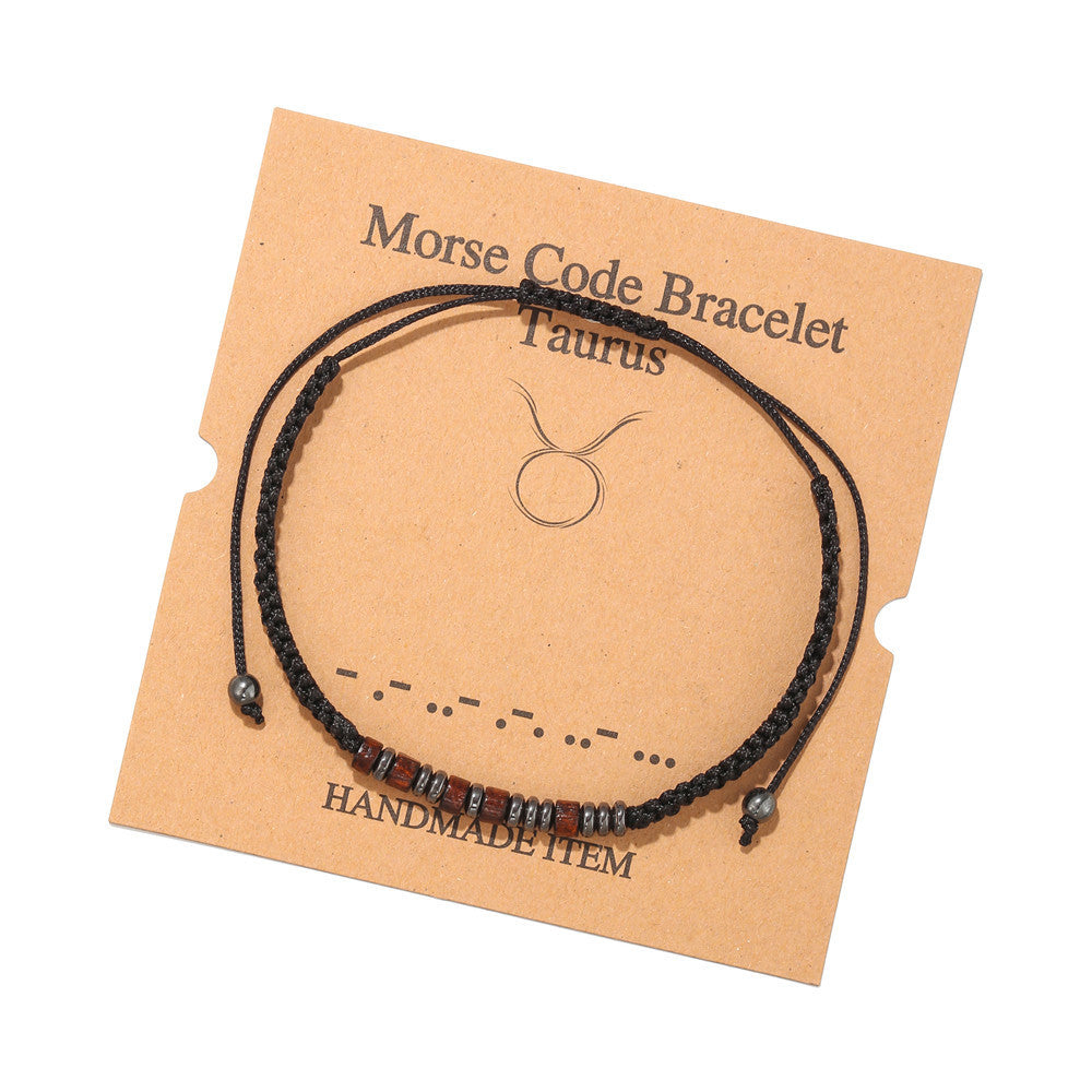 Morse Code Zodiac Wood Beaded Bracelet Round Geometric Unisex