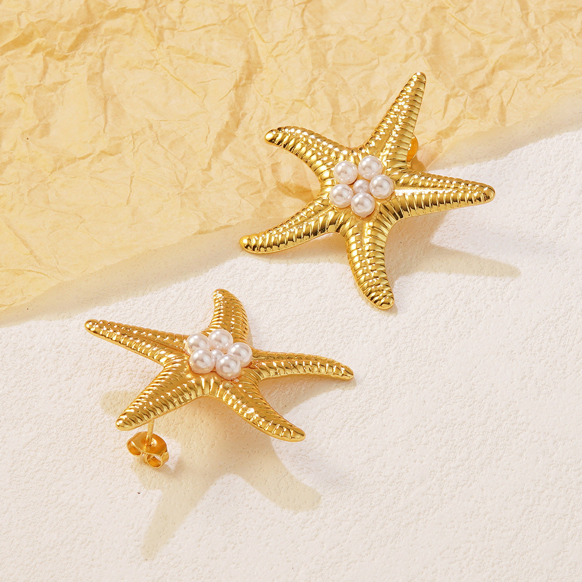Luxury Casual Starfish Pearl Stainless Steel Stud Earrings for Women
