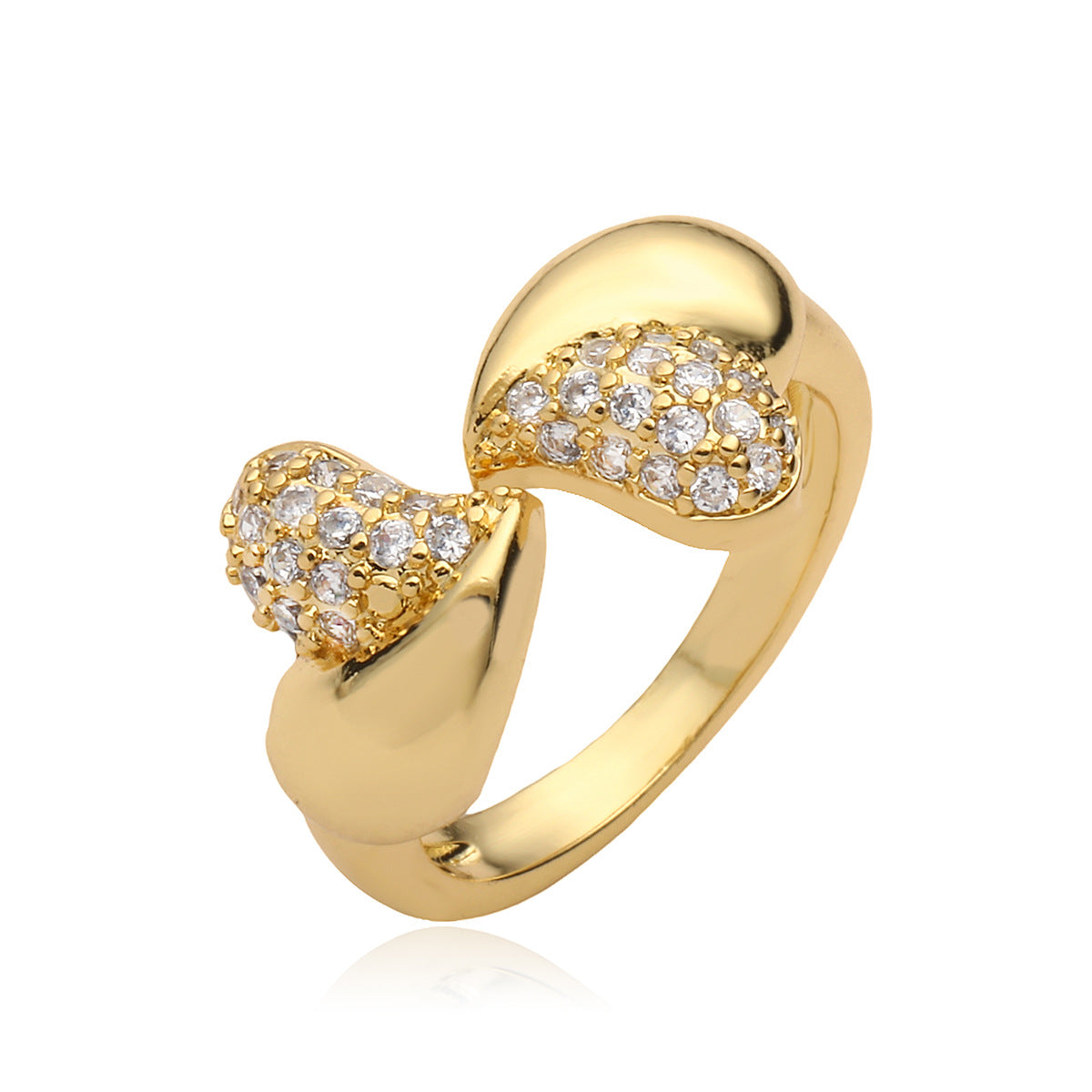 Minimalist Luxe 18K Gold-Plated Zircon Heart-Shaped Adjustable Ring for Women