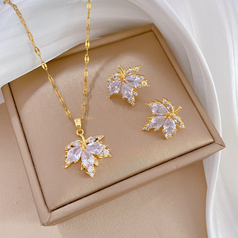 Luxury Fresh and Sweet Plated Brass Zircon Micro-Pave Earrings and Necklace Set