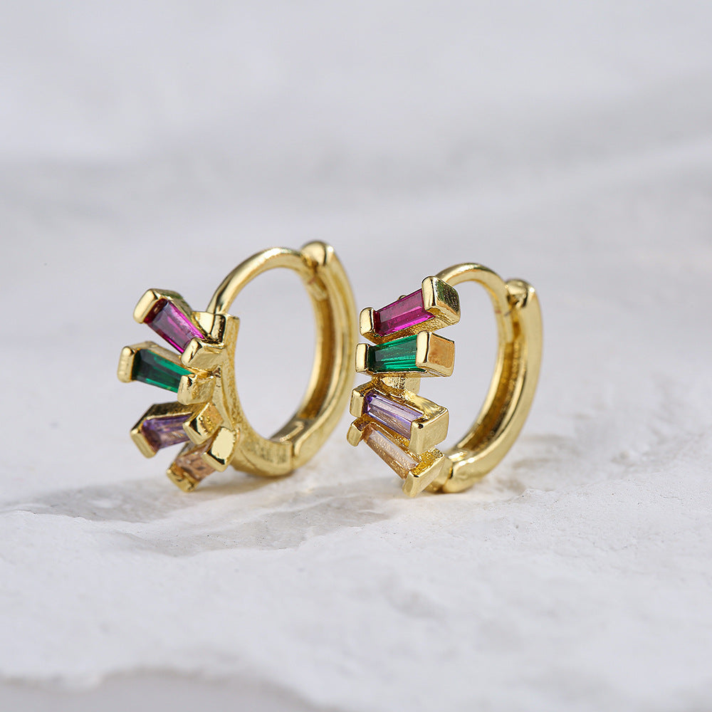 Minimalist Irregular Geometric Earrings for Women in Copper with Real Gold Plating and Colorful Zircon Inlays