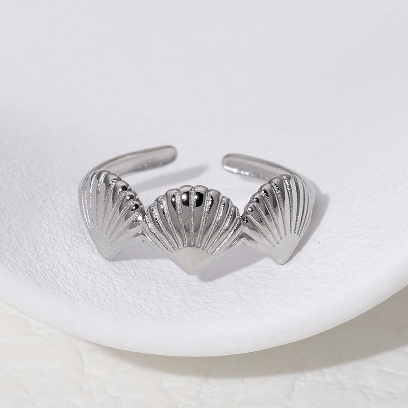 Minimalist Seashell-Shaped Stainless Steel Ring with Plating Finish for Women Adjustable Open Band