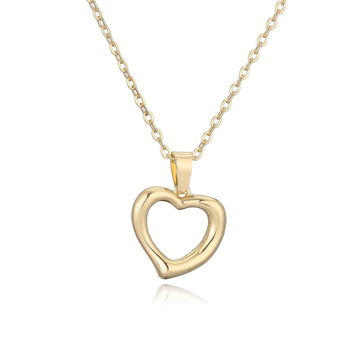Minimalist Hollow Heart Pendant Necklace for Women Made of Copper with Geometric Design and Versatile Clavicle Chain Style