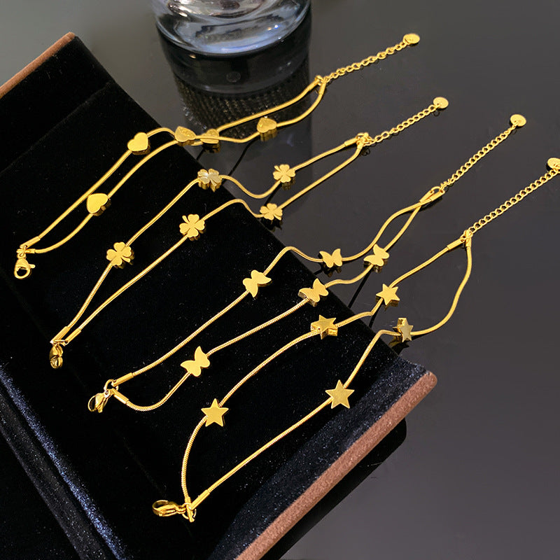 Casual Plated Titanium Steel Star Butterfly Snake Chain Double Layer Bracelet