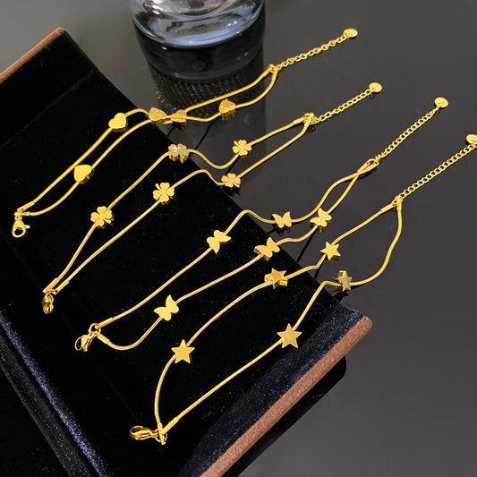 Casual Plated Titanium Steel Star Butterfly Snake Chain Double Layer Bracelet
