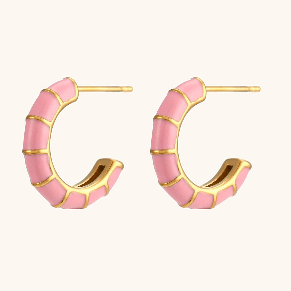 Pendientes de acero inoxidable con diseño geométrico de esmalte, baño de oro de 18 quilates y rueda en colores caramelo para mujer
