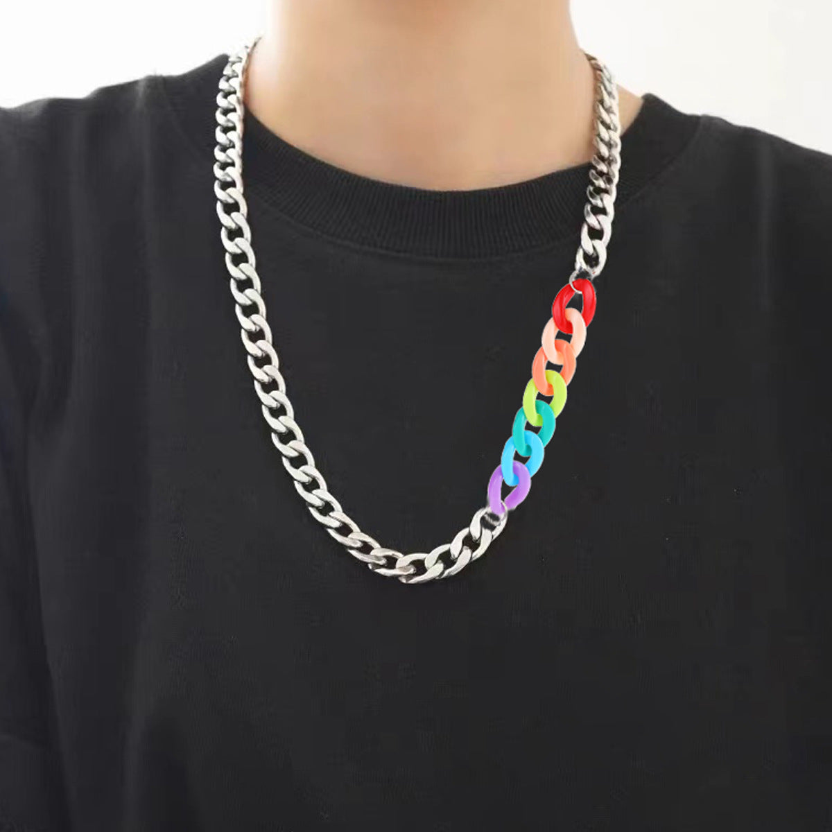 Collana Choker Unisex Multi-strato Colorata Acrilica a Maglia Cubana Gradiente in Stile Streetwear Dolce