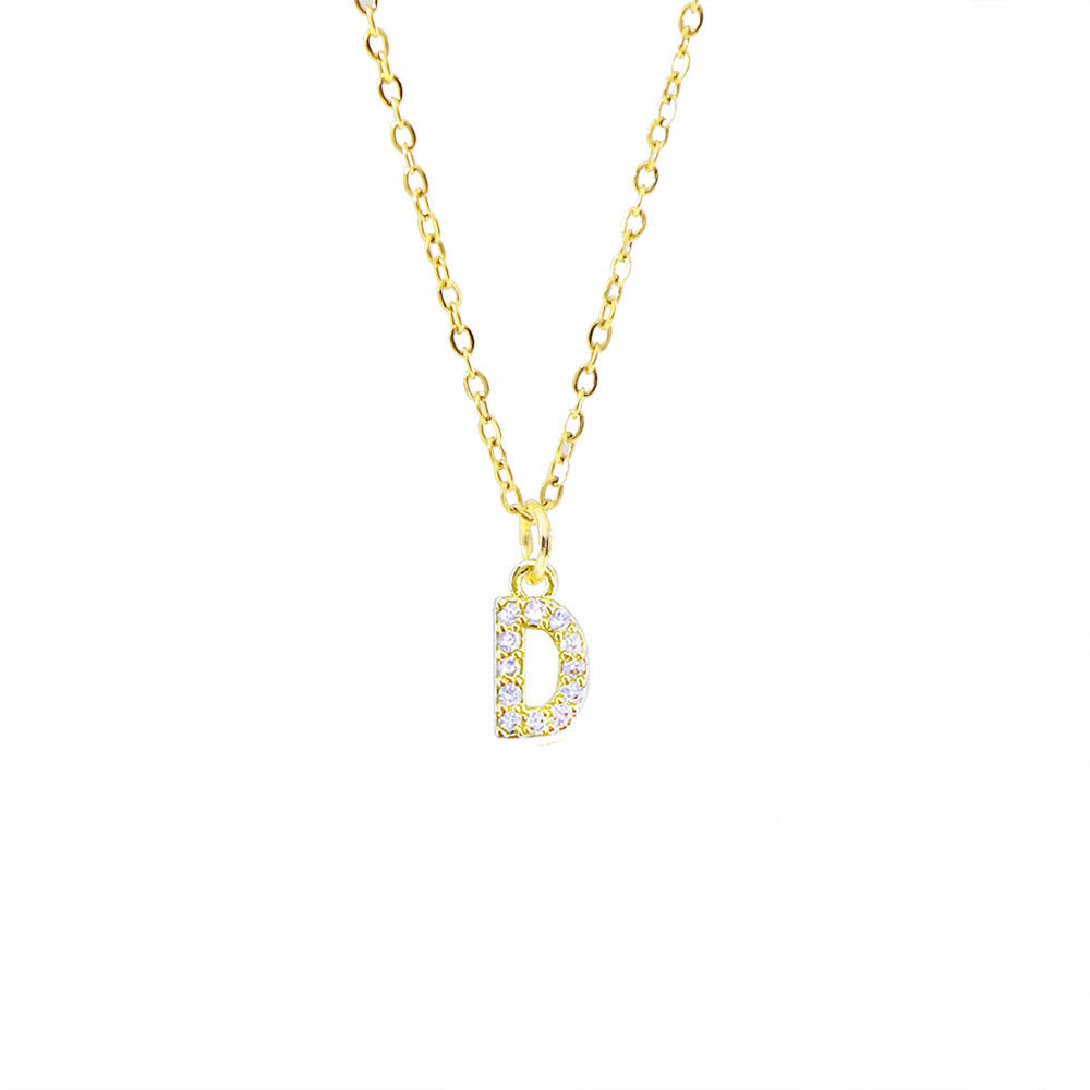 Collar con colgante de cadena de serpiente de oro chapado en acero titanio con forma de letra minimalista para mujer con incrustaciones de circonita cúbica