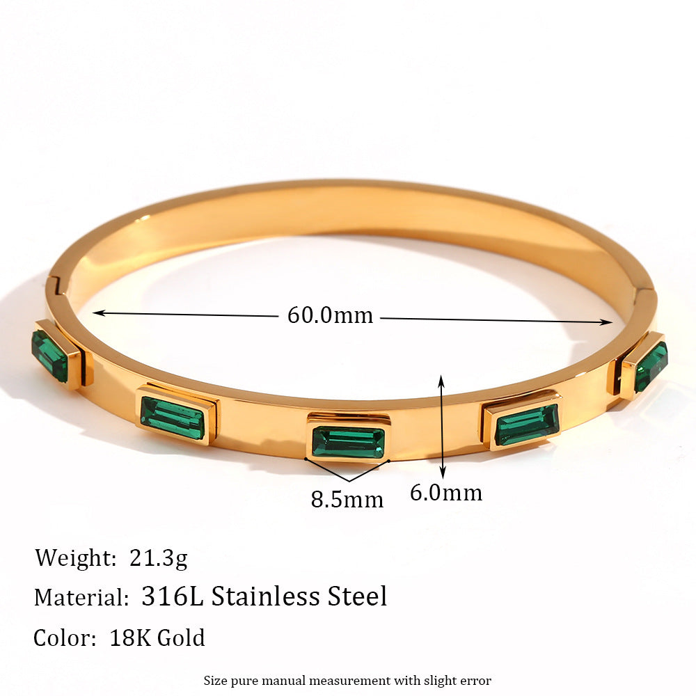 Bracciale alla moda con perline geometriche da donna in acciaio inossidabile con placcatura in oro 18K e zirconi, chiusura a molla