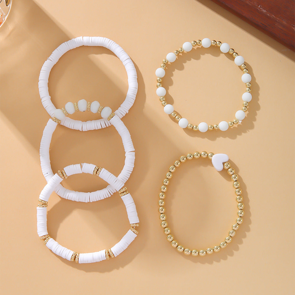 Set di braccialetti elastici in argilla polimerica a forma di cuore in stile bohémien per bambini con un'estetica dolce