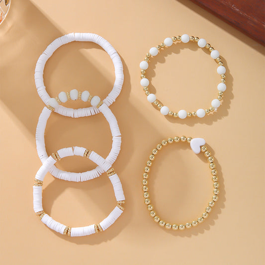 Set di braccialetti elastici in argilla polimerica a forma di cuore in stile bohémien per bambini con un'estetica dolce