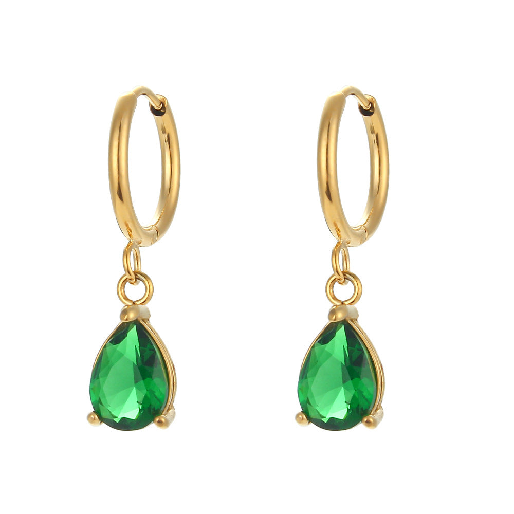 Pendientes geométricos de acero inoxidable a la moda con chapado en oro de 18 quilates y detalles de circonita en forma de lágrima para mujer