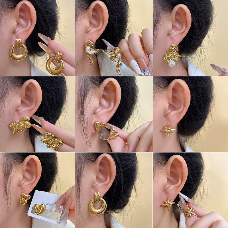 Sweet Gold Plated Textured Irregular Heart Brass Stud Earrings