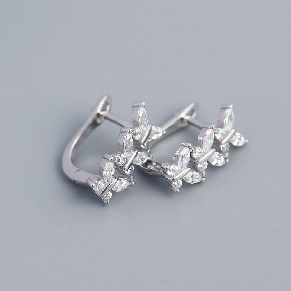 Sweet Minimalist Butterfly-Shaped S925 Sterling Silver Stud Earrings with Rhinestone Inlay for Women
