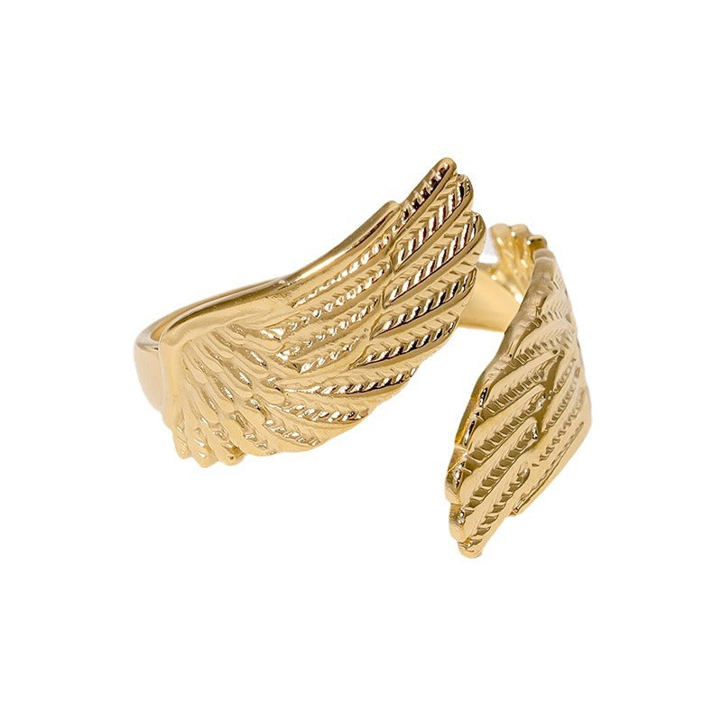 Personalized Angel Wing Titanium Steel Ring with Plated Finish for Women Adjustable Finger Ring