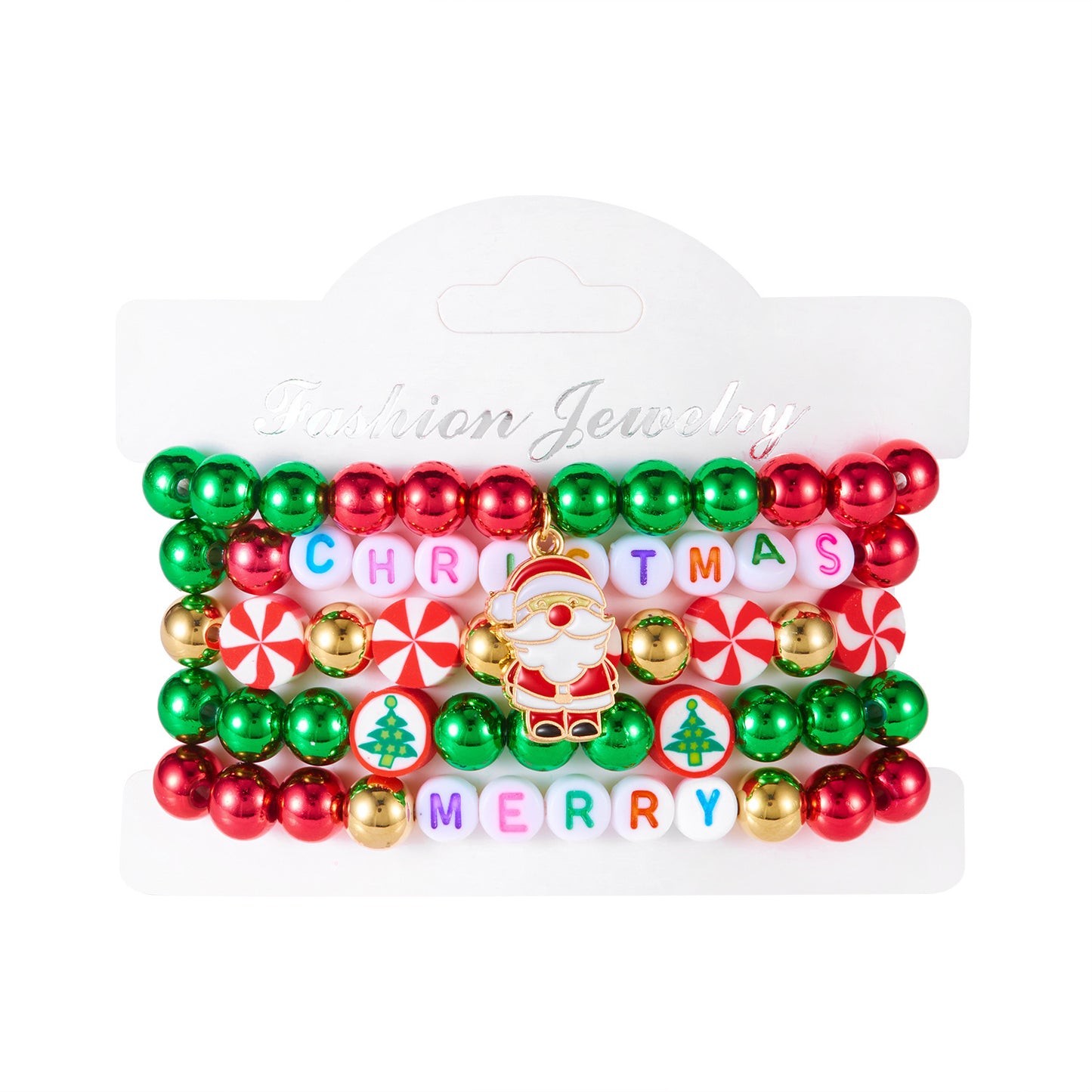 Colorful Woven Christmas Santa Claus Reindeer Glove Soft Pottery Charm Bracelet Set for Women