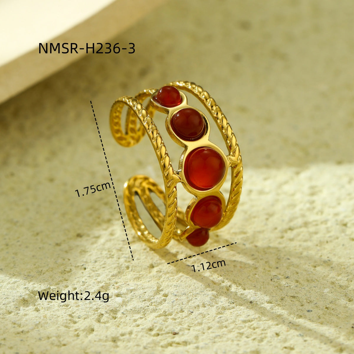 Anillo minimalista de acero de titanio con diseño geométrico, chapado en oro de 18 quilates y detalles de piedra natural para mujer