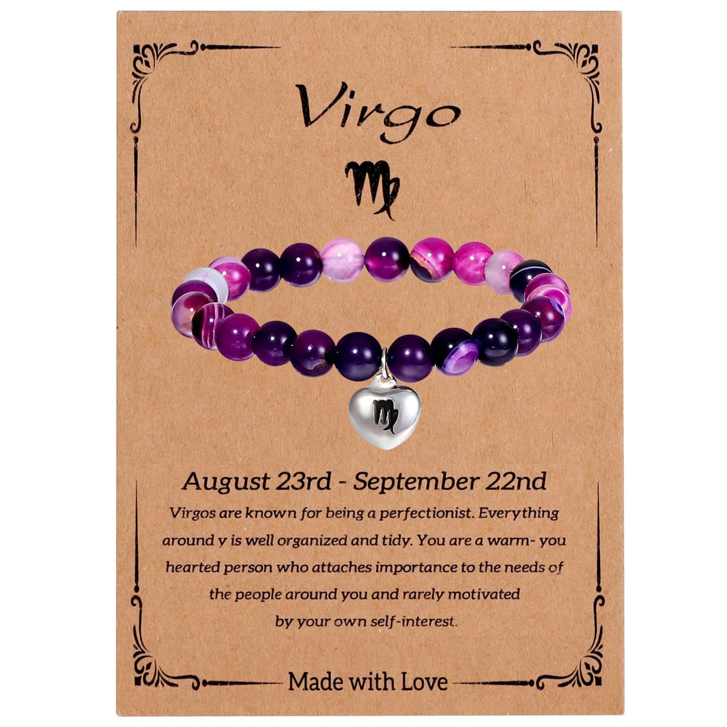 Elegant Heart Shape Agate Beaded Charm Bar for Women Zodiac Natural Stone Birthday Gift