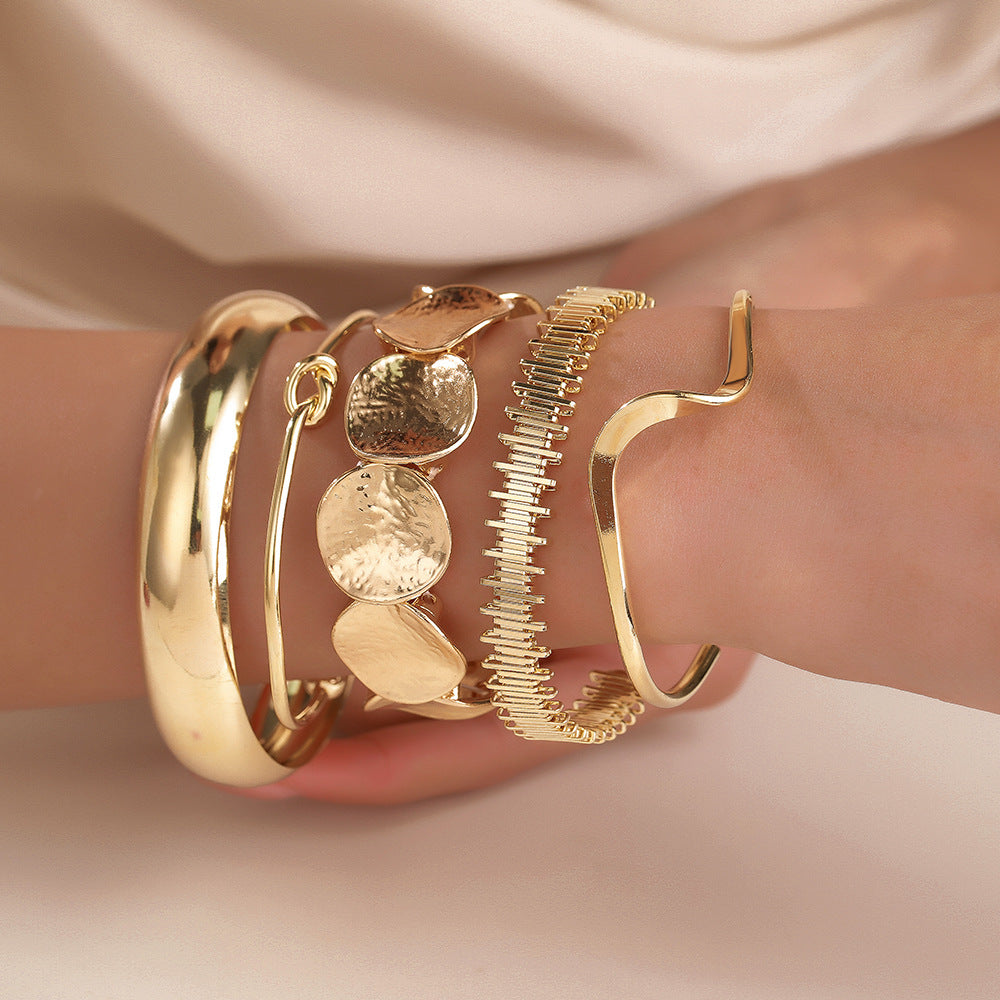Exaggerated Irregular Twisted Open Cuff Bracelet Gold Plated Alloy Streetwear Jewelry for Women
