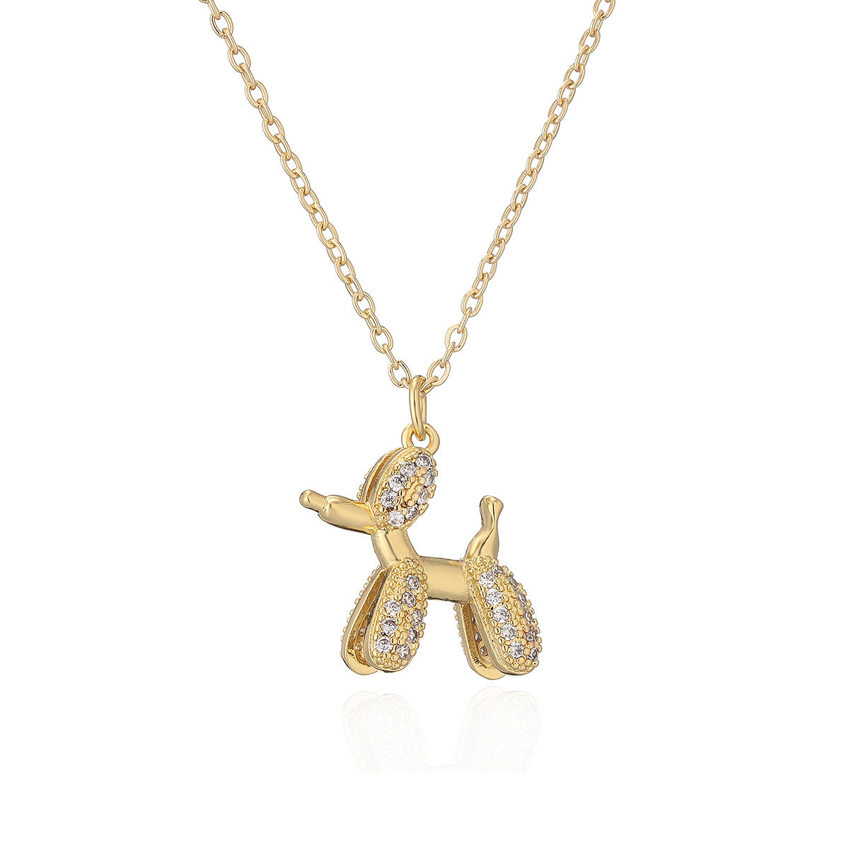 Minimalist Balloon Dog Pendant Necklace for Women in Brass with Real Gold Plating