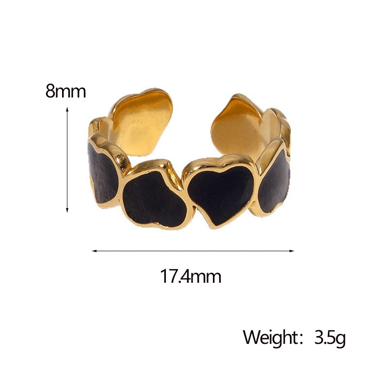 Minimalist Heart-Shaped Titanium Steel Adjustable Ring for Women with Enamel Finish and Hypoallergenic Plating