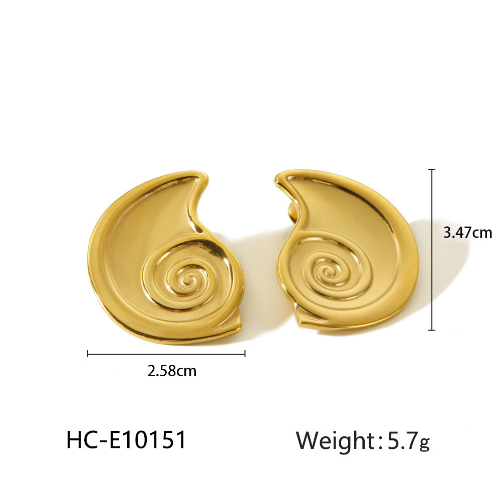 Fashion 18K Gold Plated Stainless Steel Conch Shape Geometric Earrings for Women