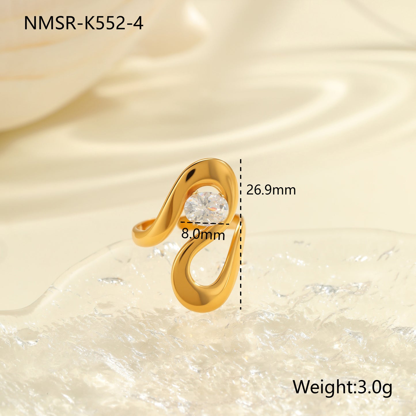 Anello da donna minimalista geometrico con zirconi in acciaio inossidabile con finitura placcata