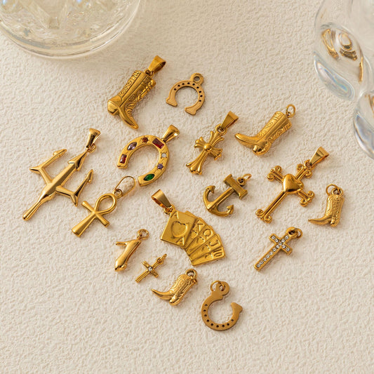 Minimalist 18K Gold Plated Titanium Steel Cross Charm Bar