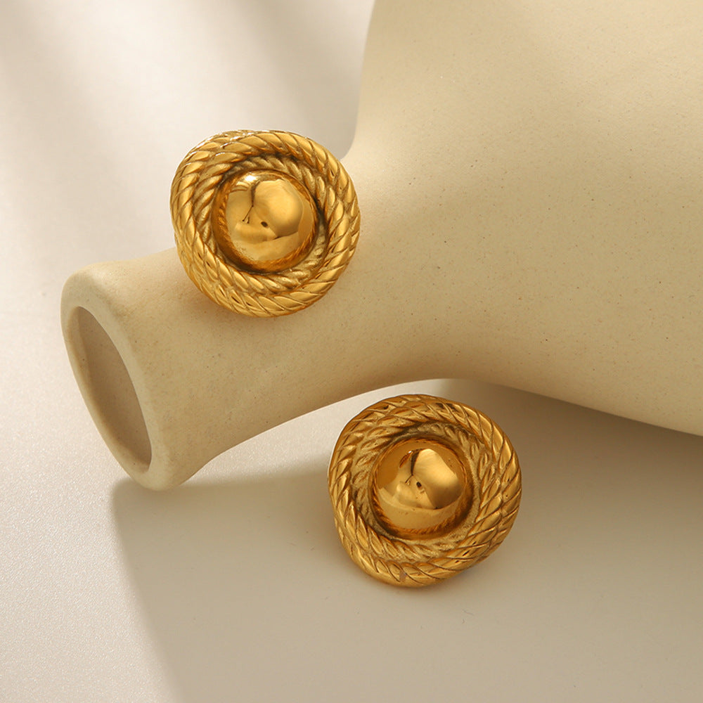Minimalist 18K Gold Plated Stainless Steel Round Threaded Geometric Earrings for Women