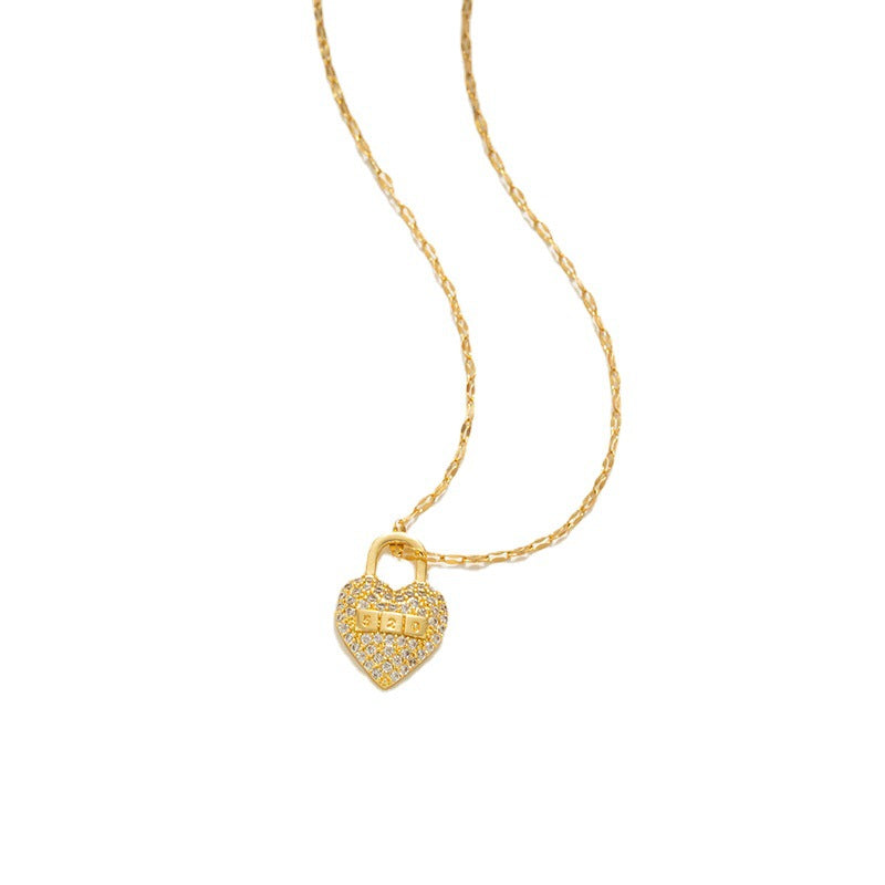 Luxury Titanium Steel Heart-Shaped Pendant Necklace for Women with Gold Inlay and Wavy Chain