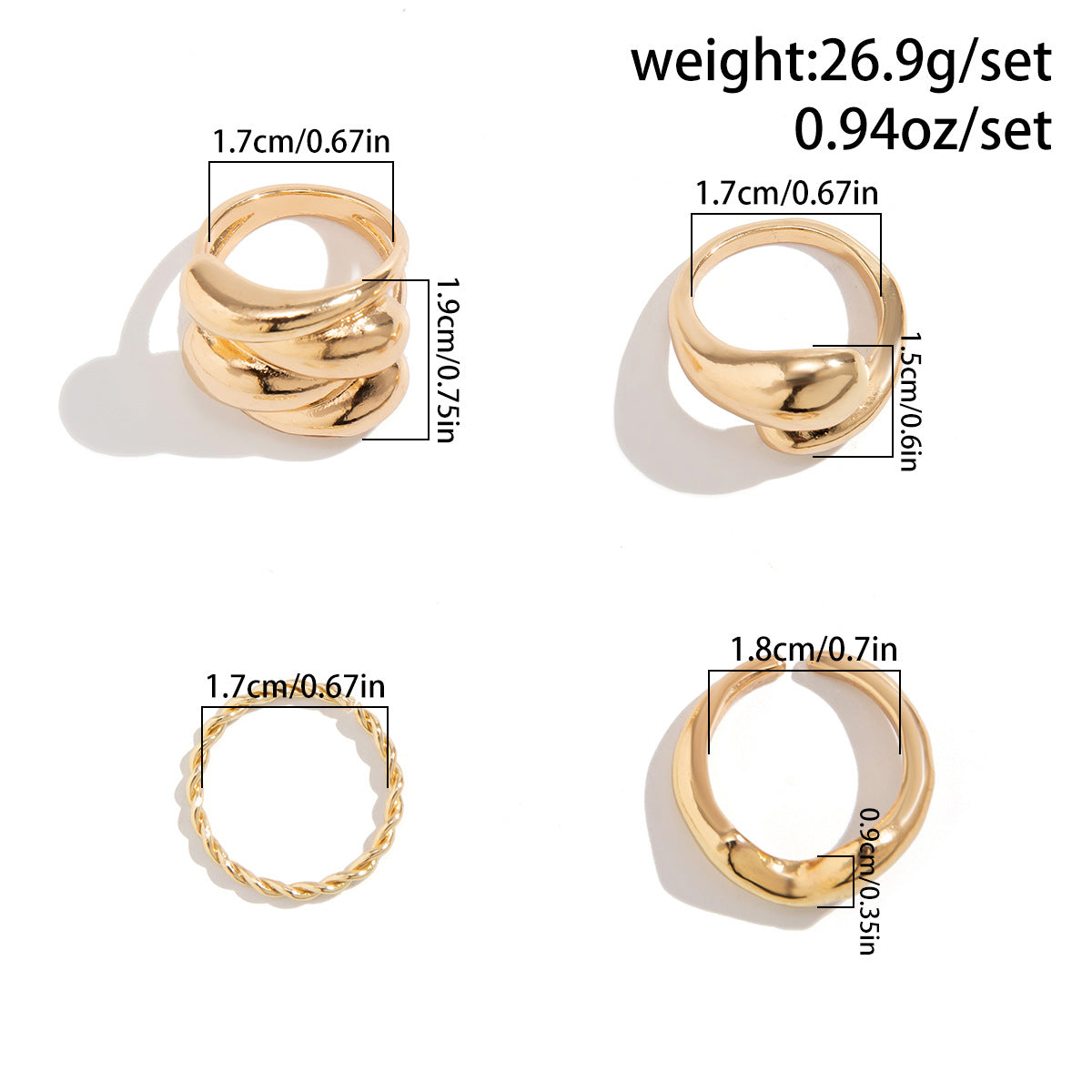 Minimalist Geometric Curved Knuckle Ring Set with Asymmetrical Design in Alloy with Plated Finish for Women