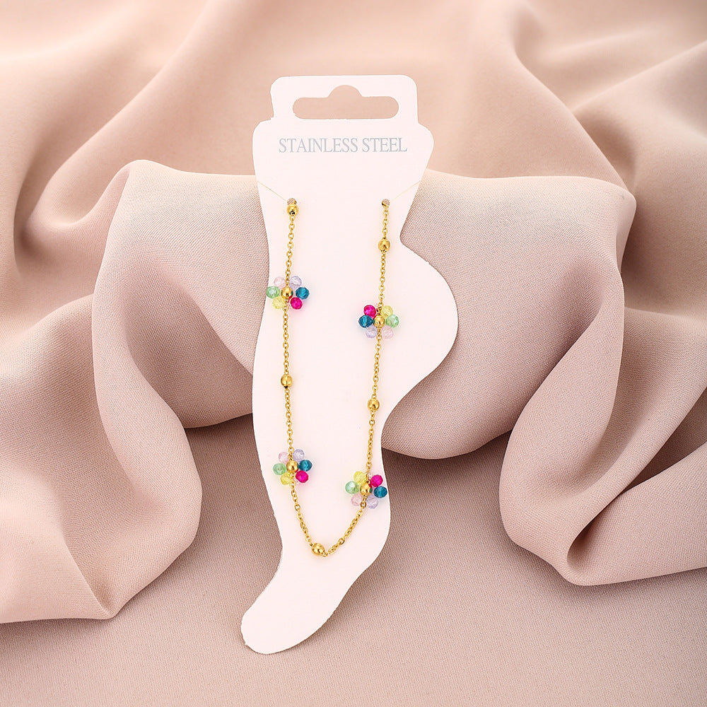 Fashion Petal-Shaped Titanium Steel Anklet for Women with Crystal Accents