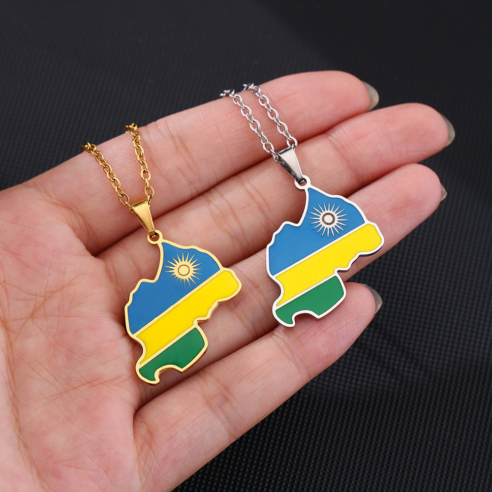 Collana pendente a mappa geometrica in acciaio inossidabile con ciondolo in acciaio al titanio placcato, accessorio di moda unisex
