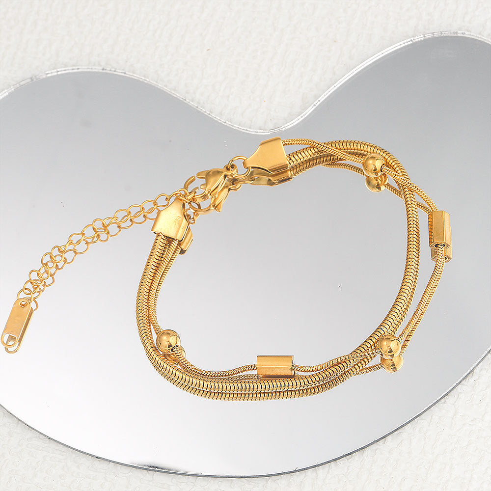 Bracciale a catena doppia a serpente in acciaio inossidabile a forma di U, minimalista, con finitura placcata, da donna