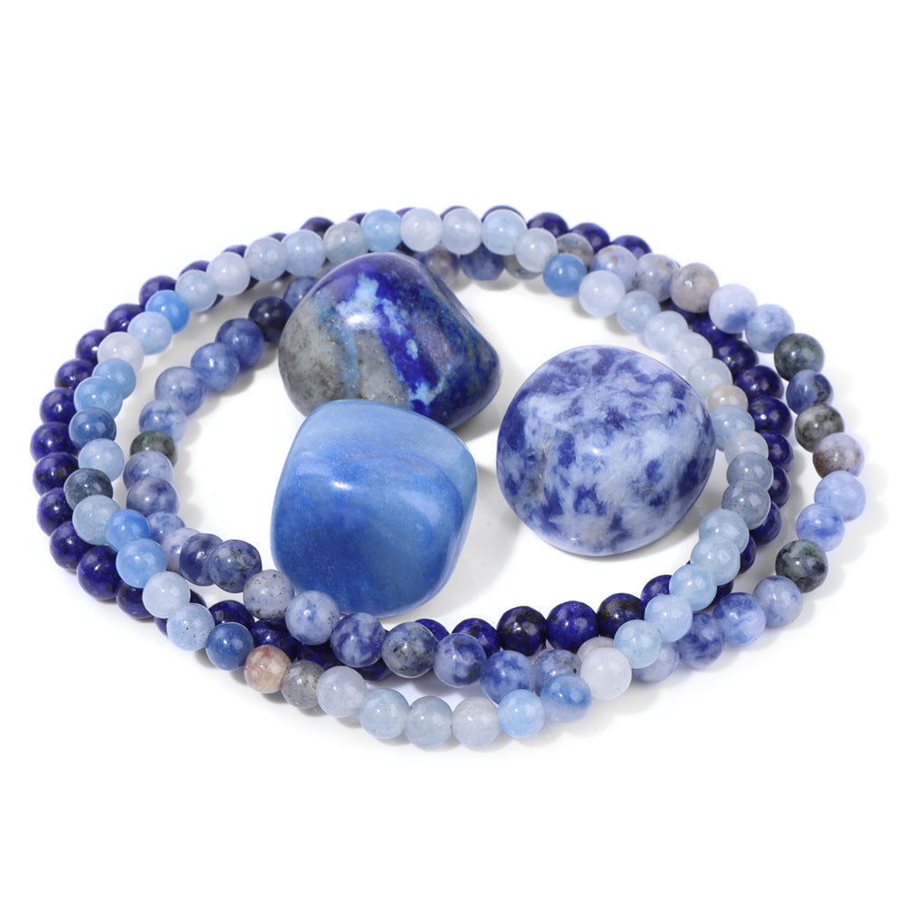 Vintage Geometric Stone Beaded Bracelet Set Unisex Meditation Raw Stone Stress Relief Hand Jewelry