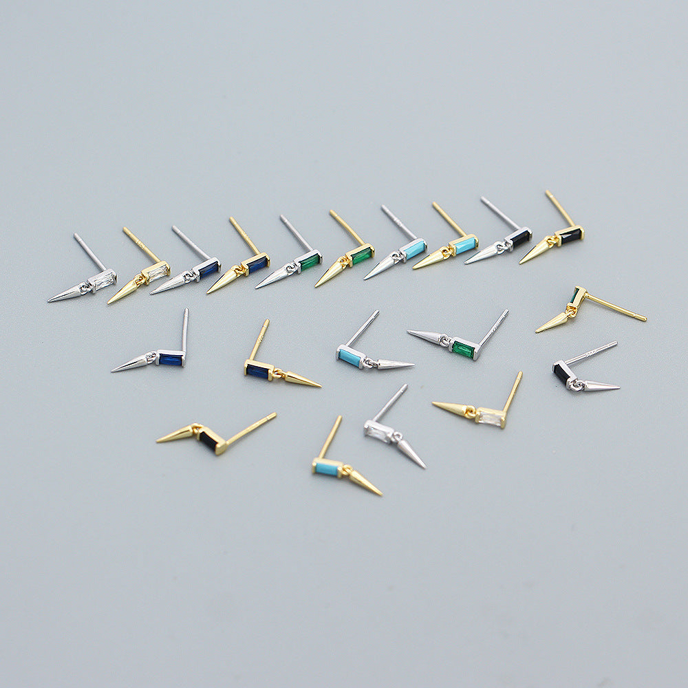 Minimalist 925 Sterling Silver Square Geometric Cubic Zirconia Inlay Earrings