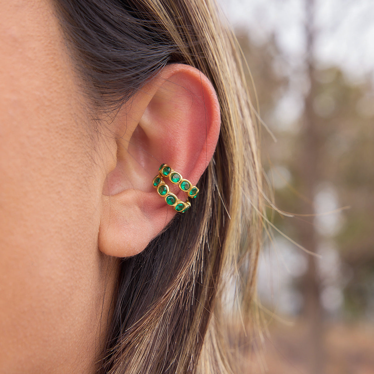 Elegant Green Cubic Zirconia Geometric Square Plated Stainless Steel Tassel Clip-on Earrings for Women