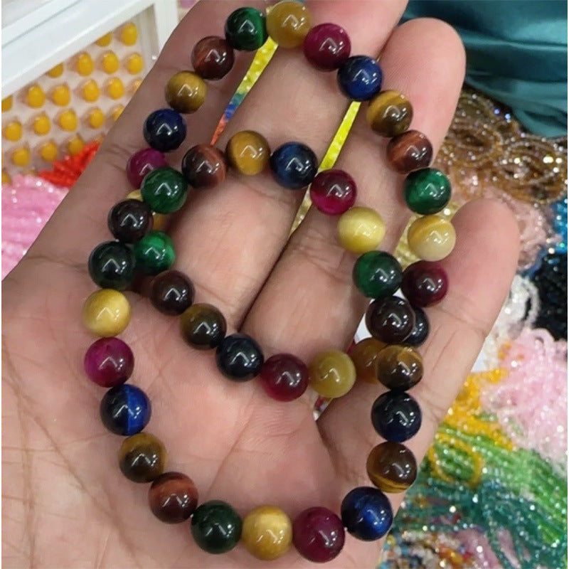 Natural Tiger Eye Amethyst Rose Quartz Obsidian Bracelet Geometric Round Beaded Handmade Unisex Fashion Jewelry