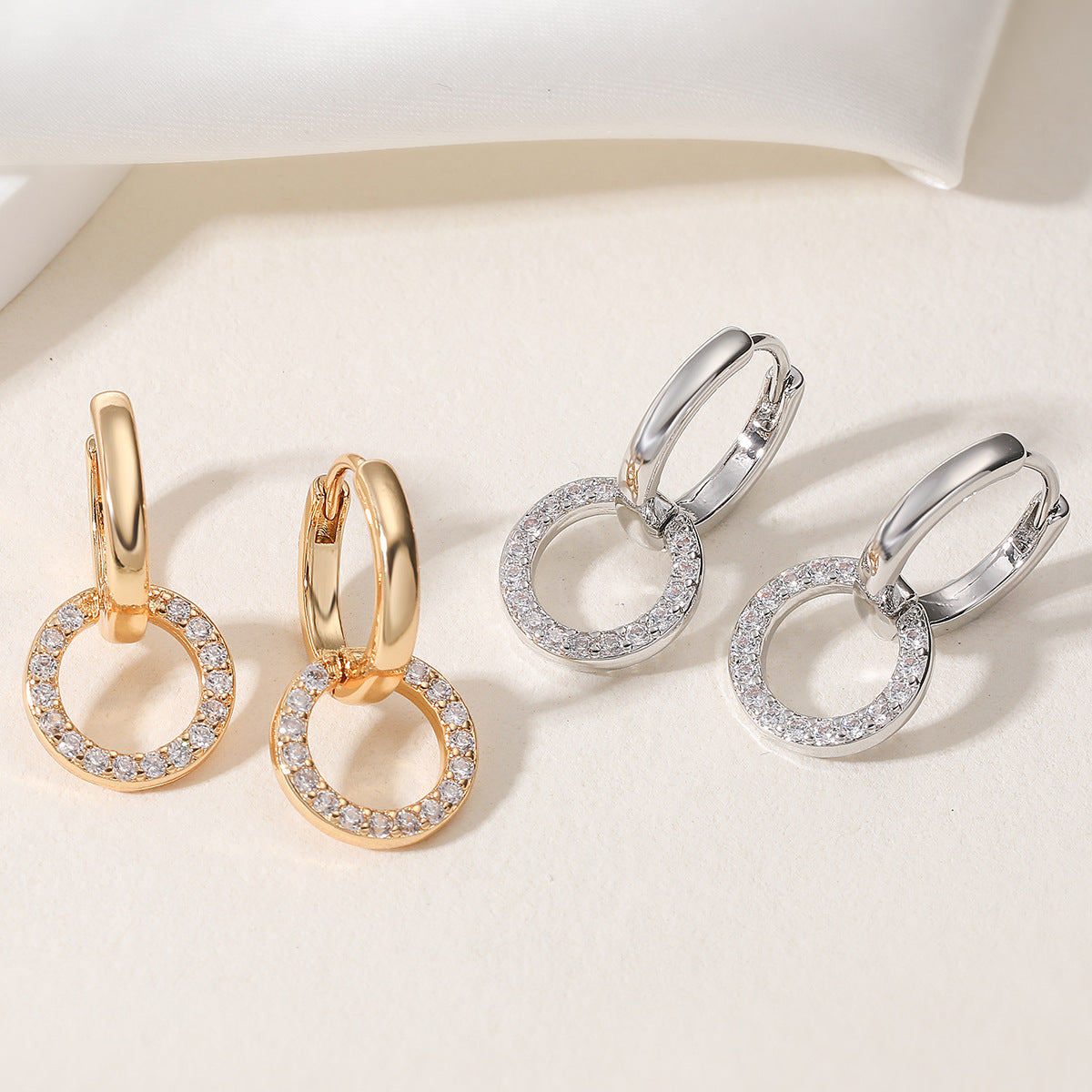 Fashion Minimalist Geometric Brass Gold Plated Cubic Zirconia Earrings for Women