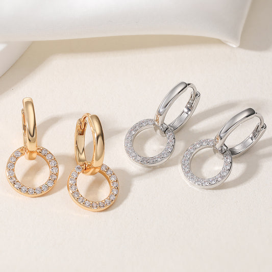 Fashion Minimalist Geometric Brass Gold Plated Cubic Zirconia Earrings for Women