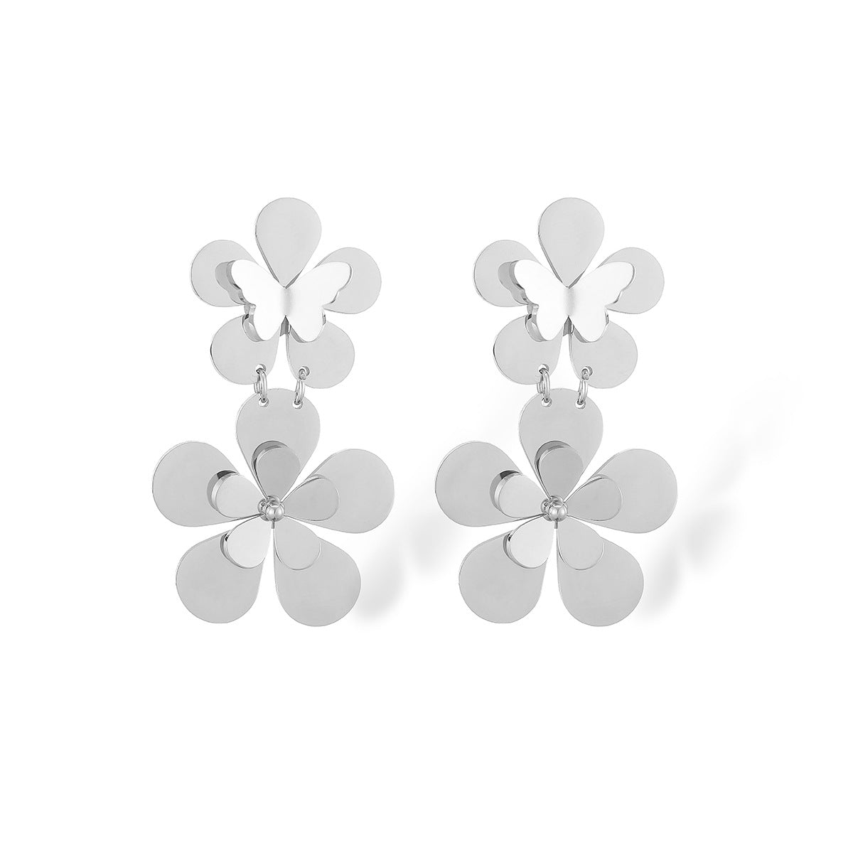 Minimalist 18K Gold Plated Stainless Steel Geometric Flower Drop Earrings for Women