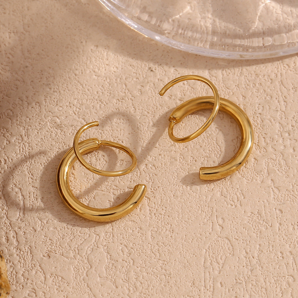 Orecchini da donna a cerchio a doppio strato in filo placcato oro 18 carati in acciaio inossidabile geometrico minimalista