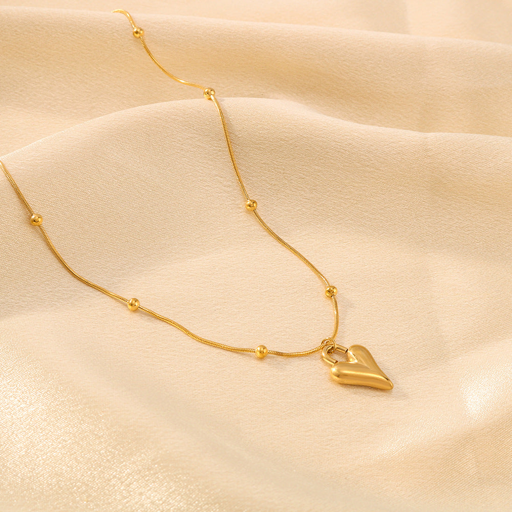 Minimalist Heart-Shaped Titanium Steel Necklace with 18K Gold Plating on O-Chain for Women
