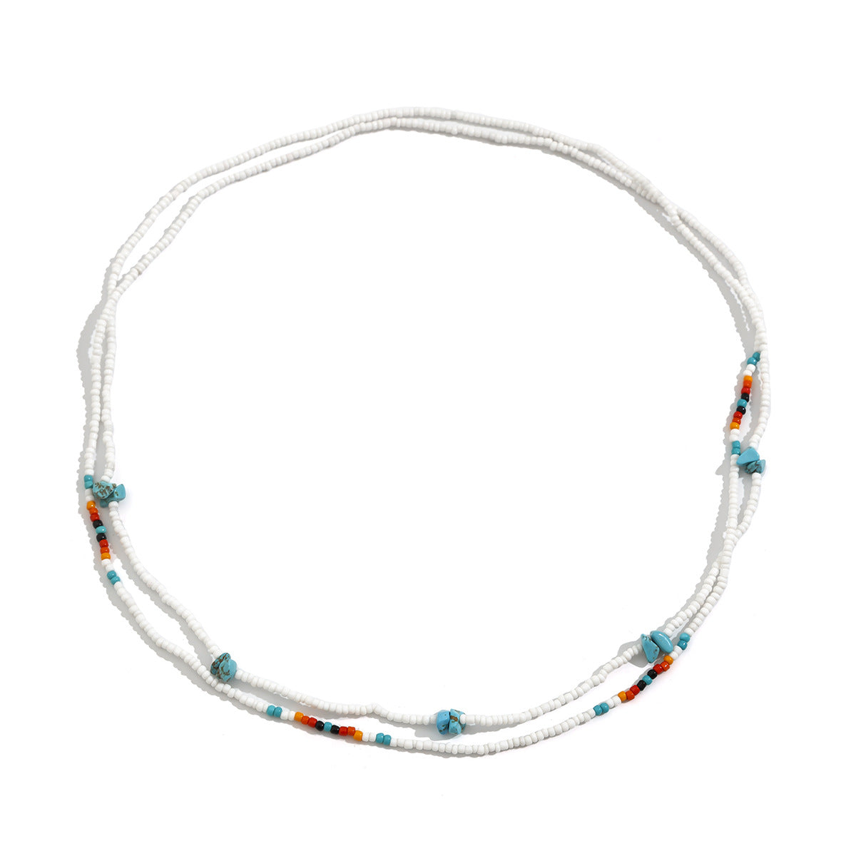 Cadena de cintura elástica de doble capa con cuentas de turquesa estilo bohemio para mujer con detalles de borlas