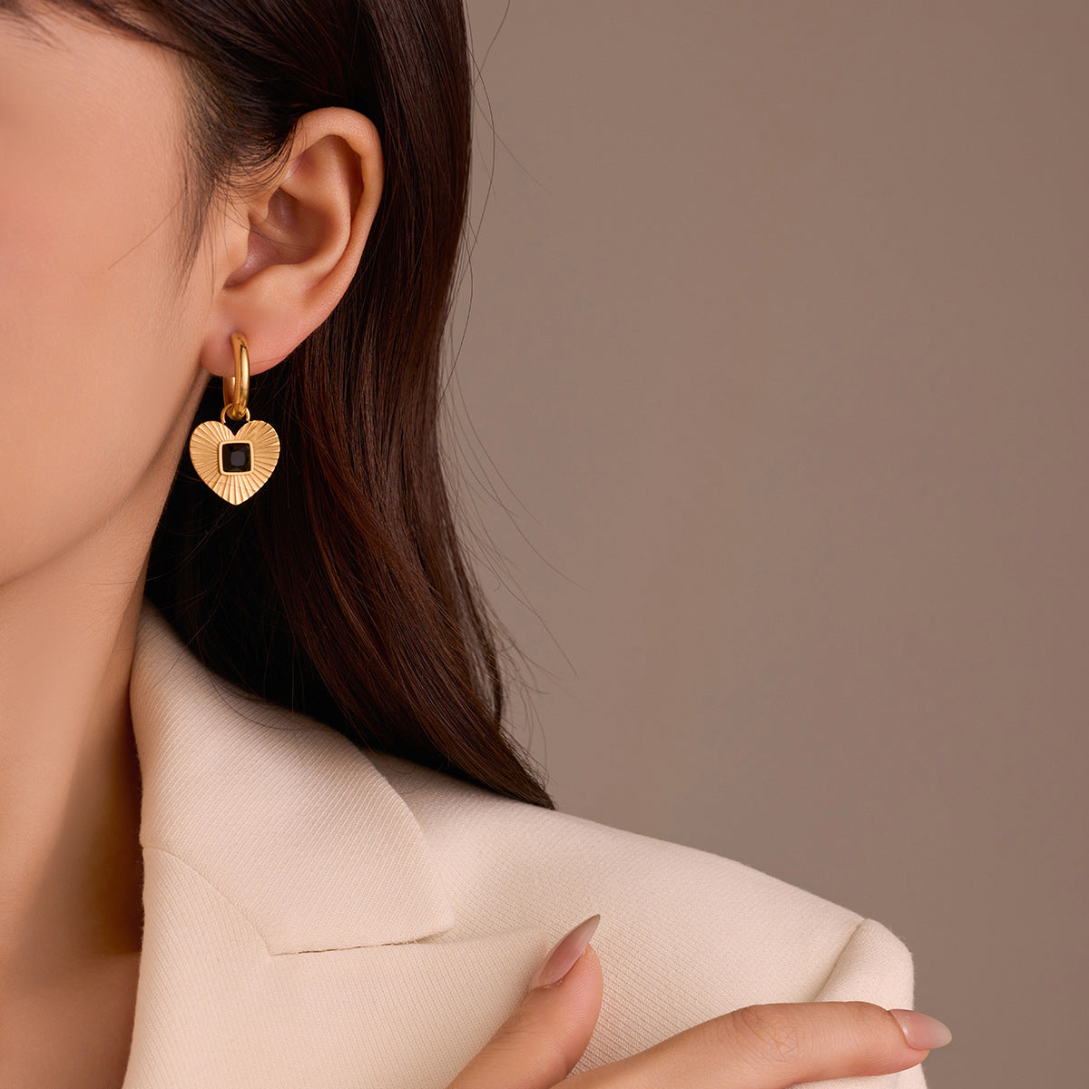 Minimalist Heart-Shaped Stainless Steel Hoop Earrings with Zirconia Inlay for Women