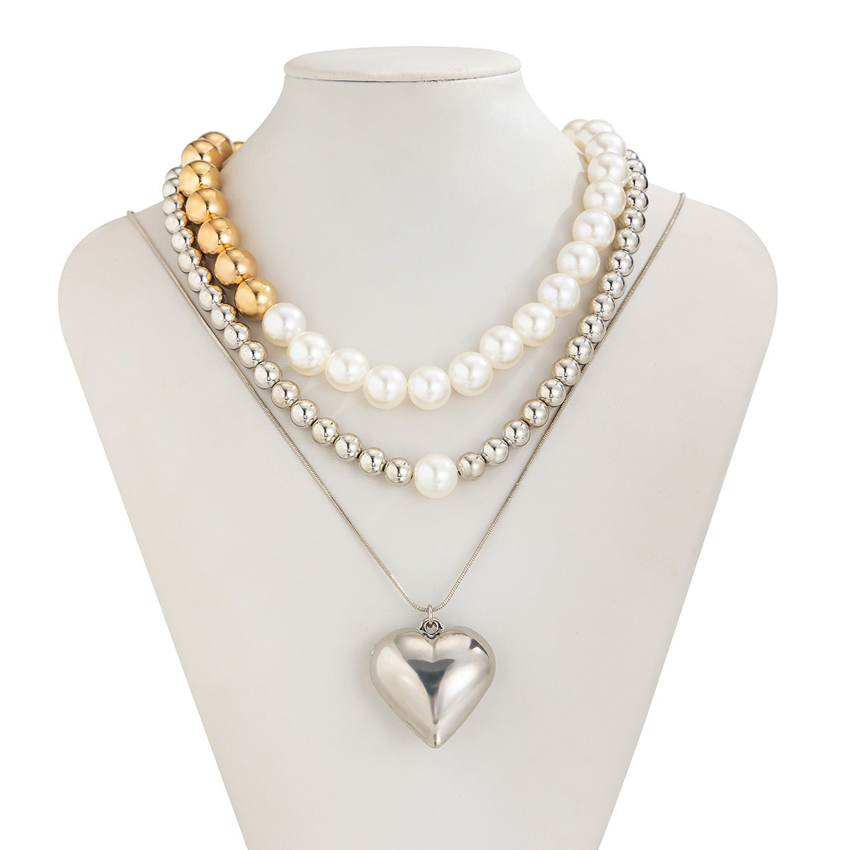 Collar con colgante de imitación de perla en forma de corazón asimétrico, dulce y atrevido, para mujer, con acabado chapado y cadena de cuentas