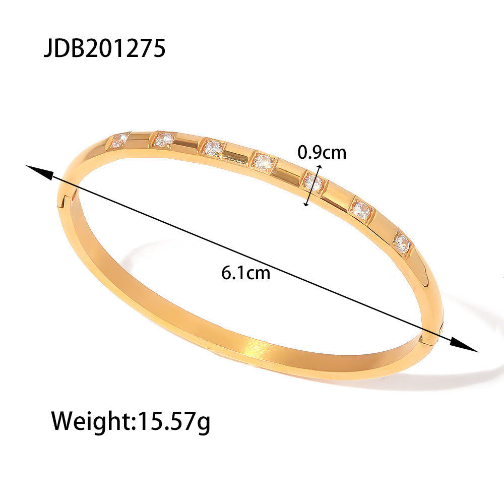 INS Style Geometric Titanium Steel Bracelet for Women with Zircon Inlay and Plated Finish